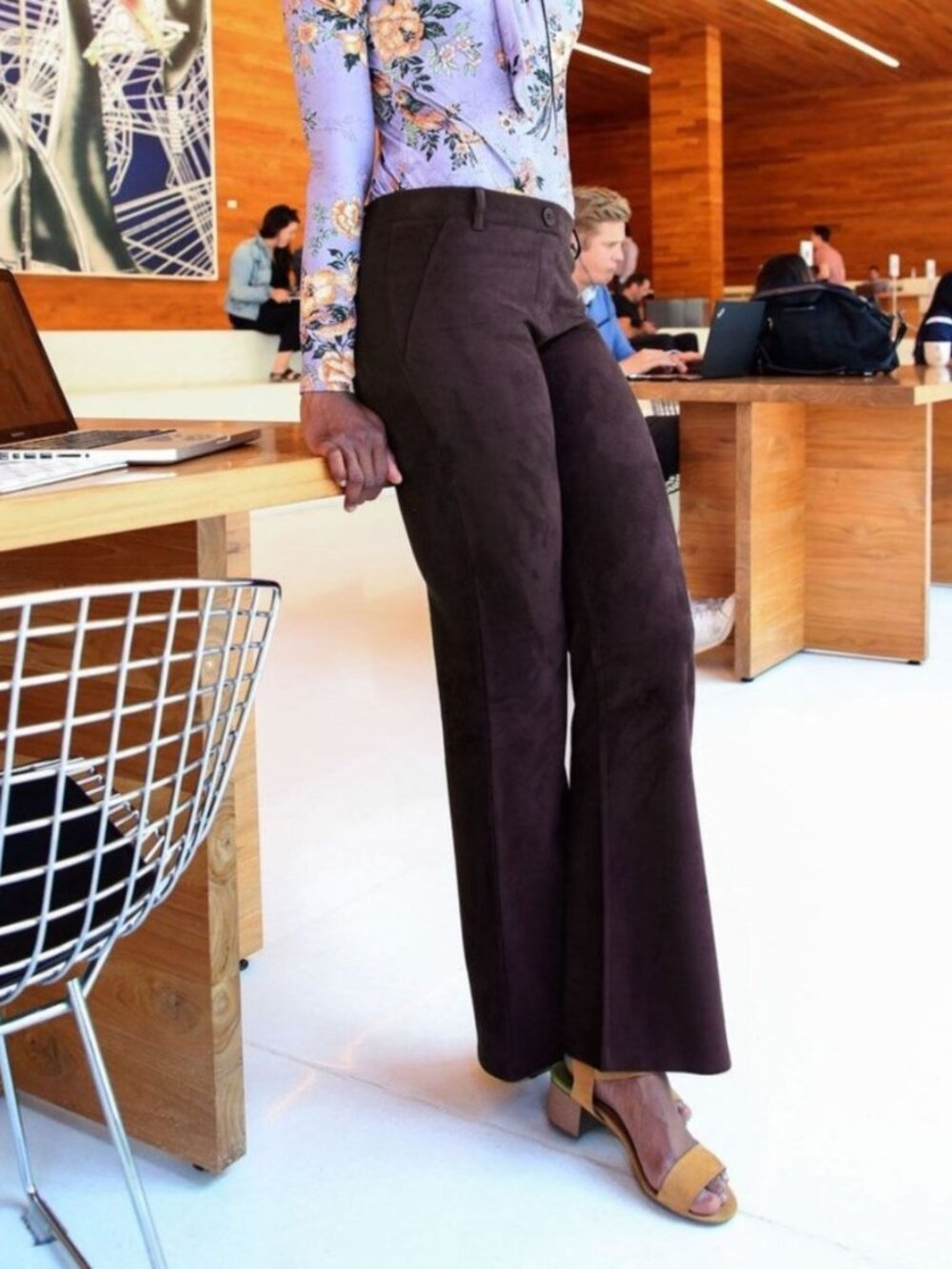 Betabrand Chocolate Plum Suede Auburn Straight Dress Pant Yoga Pants Small Long